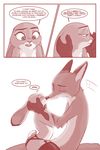  2017 akiric anthro canine clothed clothing comic dialogue disney duo english_text female fox garter_belt garter_straps judy_hopps kssing lagomorph legwear male male/female mammal monochrome nick_wilde nude on_lap on_top panties rabbit red_and_white sitting stockings tears text topless underwear zootopia 