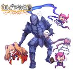  anne_bonny_(fate/grand_order) armor berserker_(fate/zero) blue_dress book carrying_under_arm chibi closed_eyes commentary_request dress elbow_gloves elizabeth_bathory_(fate) elizabeth_bathory_(fate)_(all) euryale fate/grand_order fate_(series) flying_sweatdrops gloves hairband helena_blavatsky_(fate/grand_order) helmet holding holding_book horns light_brown_hair mary_read_(fate/grand_order) multiple_girls off_shoulder open_mouth purple_hair silver_hair sleeping sleeveless sleeveless_dress smile tomoyohi translated twintails white_sleeves 