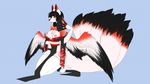  anthro breasts canine clothing feathered_wings feathers female fur hair hybrid japanese_clothing kimono kneeling mammal miiyori nipples solo wings 