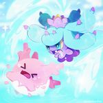  blue_eyes chasing closed_eyes corsola crying fleeing gen_2_pokemon gen_7_pokemon mareanie no_humans open_mouth pokemon pokemon_(creature) saliva scared sharp_teeth sparkle spikes splashing tearing_up tears teeth water 