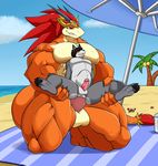  abdominal_bulge anal beach big_(disambiguation) big_penis bulge canine dong2fm dragon duo eyewear fox future_card_buddyfight goggles goggles_on_forehead hair horn huge_penis hyper macro male male/male mammal muscular nude pecs penis seaside sex sirus sitting size_difference sun_dragon_bal 