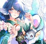  blue_eyes blue_hair commentary_request drill_hair frills gen_1_pokemon head_fins holding holding_poke_ball japanese_clothes kimono mermaid mokokiyo_(asaddr) monster_girl obi poke_ball poke_ball_(generic) pokemon pokemon_(creature) sash touhou vaporeon wakasagihime 