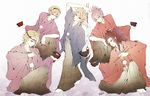  atoatto blonde_hair bowl chopsticks fire_emblem fire_emblem_if food hakama japanese_clothes kagami_mochi kneeling leon_(fire_emblem_if) long_hair male_focus male_my_unit_(fire_emblem_if) mamkute marks_(fire_emblem_if) mochi multiple_boys my_unit_(fire_emblem_if) ryouma_(fire_emblem_if) signature silver_hair simple_background takumi_(fire_emblem_if) wagashi white_background 