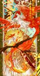  animal bad_id bad_pixiv_id bird branch canvas_(object) chicken chinese_zodiac commentary_request fire highres moegami mythological_creature no_humans oki_(a-terubz) ookami_(game) petals red_wings sun tree tree_branch twitter_username white_wolf wings wolf year_of_the_rooster 