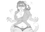  ! anthro areola big_breasts blush breasts button_(disambiguation) charrie_shirazi cleavage clothed clothing embarrassed feline female fur hair ladygreer mammal mature_female midriff navel nipples panties randochris shirt slightly_chubby stripes teeth tiger underwear wardrobe_malfunction 