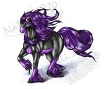  2010 ambiguous_gender black_fur equine feral fur hair horse long_hair mammal natoli purple_eyes purple_hair simple_background solo standing traditional_media_(artwork) watermark white_background 