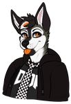  alpha_channel anthro canine clothed clothing fur hair male mammal necktie porin simple_background smile solo tongue tongue_out transparent_background 