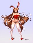  animal_humanoid breasts brown_hair clothing collar gradient_background hair humanoid lagomorph long_hair mammal orange_eyes panties rabbit_humanoid red_shoes shonomi simple_background smile solo underwear velvet_scarlatina wrist_cuff 