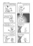  2016 anthro ball_gag black_and_white bluedouble canine clothed clothing comic dialogue disney english_text female fox gag humor judy_hopps lagomorph male mammal monochrome musk nick_wilde rabbit text zootopia 