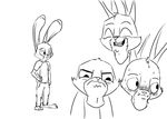  2016 anthro black_and_white bluedouble blush clothed clothing disney fan_character hand_on_hip monochrome multiple_expressions simple_background solo sweat white_background zootopia 
