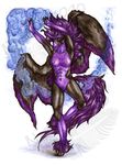  5_fingers abs anthro black_fur breasts equine feathered_wings feathers female fur hair hooves horse hybrid mammal natoli nipples purple_fur purple_hair solo standing traditional_media_(artwork) watermark wings 