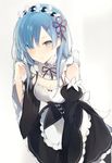  1girl bare_shoulders blue-eyes blue_hair blush breasts cleavage dress hair_ornament headdress long_hair open_mouth rem_(re:zero) solo 
