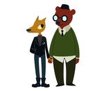  angus_(nitw) anthro bear canine clothing eyewear glasses gregg_(nitw) hand_holding mammal night_in_the_woods romantic simple_background standing unknown_artist white_background wolf 