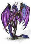  2010 anthro breasts digitigrade dragon featureless_crotch female grass hair holding_object horn membranous_wings natoli non-mammal_breasts nude purple_hair simple_background smile solo staff standing traditional_media_(artwork) white_background wings 