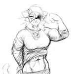  anthro black_and_white breasts cat cat_knight feline female flexing hair hladilnik mammal monochrome muscular muscular_female scar smile solo 