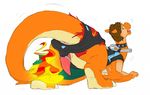 2016 anthro anus brown_hair charizard claws digital_media_(artwork) dragon fire flaming_tail hair harness kyrio male mammal membranous_wings nintendo open_mouth penis pok&eacute;mon precum raised_tail rear_view scalie simple_background solo tongue tongue_out transformation video_games white_background wings 