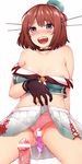  1girl after_sex after_vaginal areola_slip areolae bar_censor black_gloves blue_eyes blush breasts brown_hair censored condom condom_left_inside cum cum_string gloves hair_ornament hairclip hat hetero kantai_collection large_breasts lifted_by_self maya_(kantai_collection) mini_hat miyako_(overlook) open_mouth penis pleated_skirt pov remodel_(kantai_collection) short_hair skirt skirt_lift solo_focus used_condom x_hair_ornament 