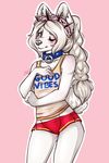  ambiguous_gender anthro canine cheerleader_outfit collar dog hiddenwolf mammal smile solo standing wide_hips 