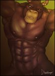  2016 abs anthro armpits barely_visible_genitalia biceps biped black_border border bovine brown_fur brown_horn brown_nipples buck_(evane) cattle digital_media_(artwork) front_view fur gradient_background hi_res horn horn_ring looking_at_viewer male mammal muscular muscular_male navel nipple_piercing nipples nude painis18 pecs penis piercing pinup pose signature simple_background solo subtle_penis 