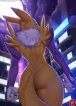  2017 ambiguous_gender anthro butt digimon doomthewolf full_moon hi_res looking_at_viewer looking_back moon night outside patreon rear_view renamon solo 