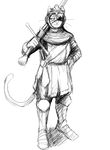  anthro armor black_and_white cat cat_knight claymore crown feline female hand_on_hip hladilnik mammal monochrome scar solo 