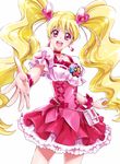  :d blonde_hair blush choker cure_peach dress earrings eyelashes fresh_precure! frilled_dress frills hair_ornament hairclip happy heart heart_earrings heart_hair_ornament highres jewelry long_hair looking_at_viewer magical_girl meme_attire momozono_love open_mouth pink_choker pink_dress pink_eyes precure puffy_sleeves ribbon sharumon simple_background smile solo standing twintails virgin_killer_outfit white_background wrist_cuffs 