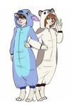  ambiguous_gender anthro canine duo hiddenwolf looking_at_viewer mammal onesie smile standing 