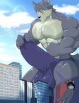  abs balls biceps big_penis building bulge canine clothing croiyan dog duo erection flexing fox growth huge_muscles huge_penis husky hyper kouya_(morenatsu) macro male mammal masturbation mega_macro micro morenatsu muscular pecs penis sirus speedo swimsuit wmruckwr 