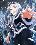  artist_request brooch fur_trim hairband ice idolmaster idolmaster_(classic) idolmaster_million_live! jewelry long_hair mountain official_art open_mouth outstretched_hand reaching_out red_eyes shijou_takane sidelocks silver_hair snow solo spikes tree wavy_hair winter winter_clothes 