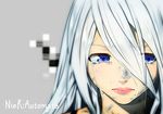  blue_eyes closed_mouth copyright_name crying crying_with_eyes_open dirty_face eyebrows_visible_through_hair eyelashes eyes_visible_through_hair face grey_background hair_between_eyes lips long_hair looking_to_the_side mole mole_under_mouth nier_(series) nier_automata nose pink_lips silver_hair simple_background solo streaming_tears takuroo tears yorha_type_a_no._2 