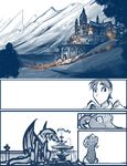  2016 castle dragon female fountain human madam_reni_(twokinds) male mammal mountain scalie sketch tom_fischbach tree twokinds webcomic wings 
