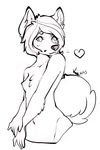  &lt;3 anthro breasts canine female fur hair hiddenwolf mammal monochrome nipples nude sketch small_breasts smile solo 