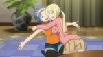  2girls animated animated_gif blue_hair fairy_tail levy_mcgarden lucy_heartfilia multiple_girls skirt 