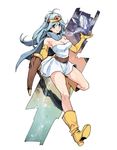  bad_id bad_pixiv_id blue_eyes blue_hair boots breasts bright_pupils cape circlet cleavage dragon_quest dragon_quest_iii elbow_gloves full_body gloves holding holding_staff large_breasts long_hair sage_(dq3) smile solo staff taroyama yellow_footwear 