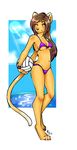  anthro beach bikini clothing feline female hiddenwolf lion looking_at_viewer mammal outside seaside smile solo sport standing swimsuit volleyball 