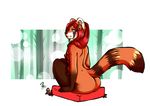  anthro breasts butt female fur hair hiddenwolf looking_at_viewer mammal nude red_panda sitting solo 