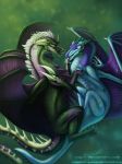  blue_scales claws detailed digital_media_(artwork) dragon duo eyes_closed feral grass green_scales hair horn open_mouth purple_scales scales signature smile tongue watermark wings zagiir 