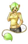  anthro canine clothed clothing facial_piercing feline female fur hair hiddenwolf hybrid lion lip_piercing looking_at_viewer mammal piercing simple_background solo standing white_background wide_hips 