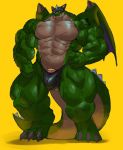  abs barazoku biceps big_biceps bulge claws clothing cock_ring dragon green_skin horn male muscular muscular_male pecs penis penis_base scalie simple_background solo toe_claws underwear vald_(kuroma) vorusuarts wings 