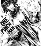 aura bangle bracelet breasts dress fubuki_(one-punch_man) greyscale hips jewelry large_breasts light_smile lips lipstick long_sleeves looking_at_viewer makeup monochrome murata_yuusuke necklace one-punch_man parted_lips rock rubble shikishi short_hair solo telekinesis text_focus turtleneck 