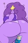  adventure_time big_breasts big_butt breasts butt cartoon_network clothed clothing duo female finn_the_human hair huge_breasts huge_butt human humanoid larger_female lumpy_space_princess male mammal messy_hair not_furry panties purple_hair purple_skin royalty simple_background size_difference smaller_male standing star thick_thighs underwear unknown_artist wide_hips 