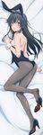  absurdres ahoge animal_ears arched_back ass back bare_shoulders black_hair blue_eyes blush breasts bunny_ears bunny_girl bunny_tail bunnysuit dakimakura detached_collar eyebrows_visible_through_hair fake_animal_ears from_side full_body grey_legwear hair_between_eyes hair_ribbon high_heels highres huge_filesize leaning_forward leg_up leotard long_hair looking_at_viewer lying official_art on_side pantyhose ribbon scan shiny shiny_hair shiny_skin shoe_dangle shoes single_shoe small_breasts solo tail tanaka_yuuichi wrist_cuffs yahari_ore_no_seishun_lovecome_wa_machigatteiru. yukinoshita_yukino 