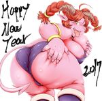  2017 big_breasts blush breast_grab breast_lick breast_squish breasts butt butt_grab clothing demon english_text erect_nipples female hair hand_on_breast hand_on_butt holidays horn humanoid kokkoman licking new_year nipple_slip nipples not_furry pigtails pink_skin pointy_ears pose presenting presenting_hindquarters red_hair solo spade_tail swimsuit text tight_clothing tongue tongue_out 