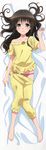  absurdres barefoot black_hair collarbone dakimakura from_above full_body highres huge_filesize long_hair looking_at_viewer lying off_shoulder on_back pajamas pajamas_pull panties parted_lips solo to_love-ru underwear yellow_eyes yuuki_mikan 