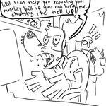  black_and_white canine cartoon_network dialogue dog headphones human mammal monochrome moxy_(the_moxy_show) office sketch speech_bubble telemarketer terrible_the_drawfag text the_moxy_show 