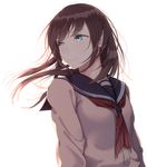  absurdres blue_eyes brown_hair cardigan commentary_request highres long_hair looking_away neckerchief original red_neckwear saitou_(lynx-shrike) school_uniform serafuku solo white_background wind 