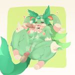  anthro blush breasts carbuncle cum earth_light_carbuncle female fur gem green_eyes green_fur nipples nude penis pussy puzzle_&amp;_dragons solo video_games 