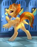  2017 anus butt cutie_mark dock equine eyewear feathered_wings feathers female feral friendship_is_magic hair hi_res hooves inside looking_at_viewer mammal multicolored_hair my_little_pony orange_hair pegasus pussy solo spitfire_(mlp) tomatocoup towel two_tone_hair whistle wings wonderbolts_(mlp) 