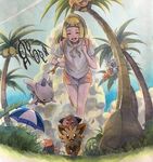  alolan_exeggutor alolan_form alternate_color bewear blonde_hair cleffa closed_eyes day gen_2_pokemon gen_5_pokemon gen_7_pokemon grass komala lillie_(pokemon) lillipup long_hair open_mouth pokemon pokemon_(creature) pokemon_(game) pokemon_sm ponytail shiny_pokemon shirt short_sleeves shorts sky spoilers togetic umbrella unown white_shirt yuyuyugoonn 