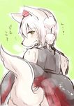  alternate_species ambiguous_gender butt canine clothed clothing furrification hat japanese_text mammal momiji_inubashiri simple_background solo sweat text tokin_hat touhou translated wolf yellow_background 
